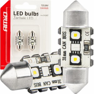 Amio LED CANBUS bulbs 12SMD Festoon C5W 3838 31mm White 12/24V AMIO-04247