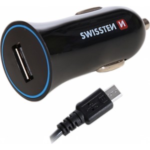 Swissten Auto Lādētājs 12 / 24V / 1A + Micro USB vads 1.5m