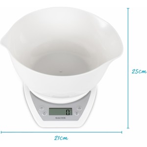 Salter 1024 WHDR14 Digital Kitchen Scales with Dual Pour Mixing Bowl White