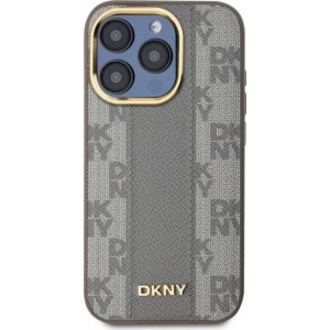 Dkny Leather Checkered Mono Pattern MagSafe iPhone 15 Pro Case - Beige