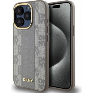 Dkny Leather Checkered Mono Pattern MagSafe iPhone 15 Pro Case - Beige