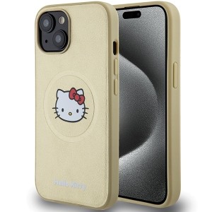 Hello Kitty case for iPhone 15 / 14 / 13 6,1" gold hardcase Leather Kitty Head MagSafe