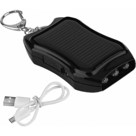 4Kom.pl Solar Power Bank Power Bank with Flashlight 1200mAh Backpack Keychain Black