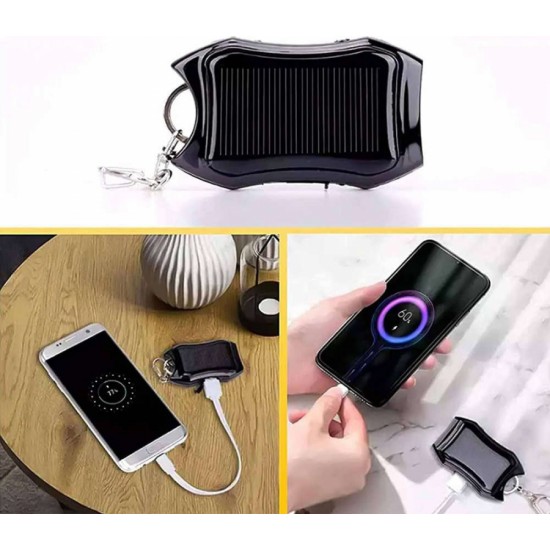 4Kom.pl Solar Power Bank Power Bank with Flashlight 1200mAh Backpack Keychain Black