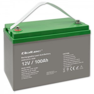 Qoltec AGM battery | 12V | 100Ah | 28.1kg | Maintenance-free | Strong | LongLife | for UPS, RV, boat, heater