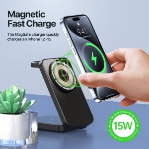 Duzzona foldable wireless charger 3in1 compatible with MagSafe 15W W17 black