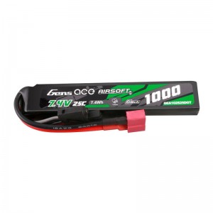 Gens Ace G-Tech 25C 1000mAh 2S1P 7.4V Airsoft Gun Lipo Battery with T Plug