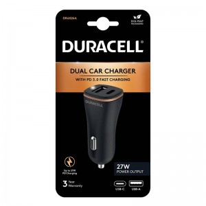 Duracell Car Charger USB, USB-C 27W Duracell (Black)