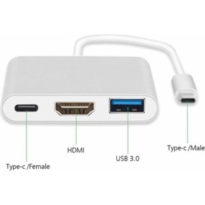 Ilike HD1 3in1 USB-C (Type-C) Ligzdas uz HDMI 4K / USB 3.0 / USB-C Siev. Audio & Video Kabeļa Adapteris Sudraba (OEM)