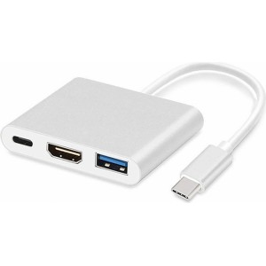 Ilike HD1 3in1 USB-C (Type-C) Ligzdas uz HDMI 4K / USB 3.0 / USB-C Siev. Audio & Video Kabeļa Adapteris Sudraba (OEM)