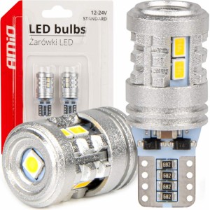 Amio LED bulbs STANDARD T10 W5W 6x3020 + 1x3030 SMD White 12V/24V AMIO-03718