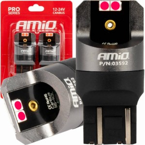 Amio LED CANBUS PRO sērija 7443 W21/5W 4x3030 SMD Red 12/24V AMIO-03592