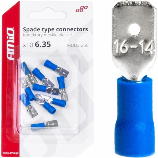 Amio Spade type connectors 6.35mm 1.5-2.5mm2 15A 10 pcs