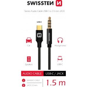 Swissten Textile Аудио Адаптер USB-C / 3.5 mm / 1.5m