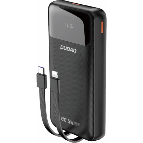 Dudao K15Pro Powerbank 20000mAh 22.5W PD USB-C / USB-A / built-in Lightning and USB-C cables - black