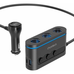 Choetech TC0021 car charger 2x USB-C PD 1x USB-A QC 3x cigarette lighter socket - black