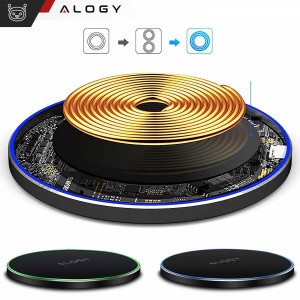 Alogy QI wireless inductive charger 15W fast LED Alogy round for iPhone USB-C cable Black