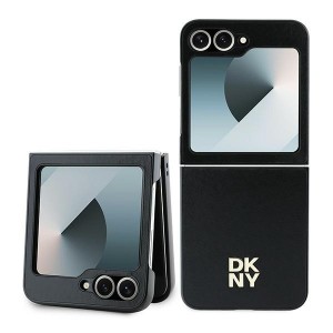 None DKNY case for Samsung Galaxy Z Flip6 DK000221 black Plain Leather Metal Stack Logo