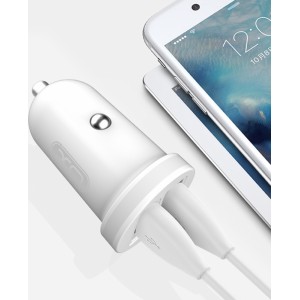 XO car charger TZ08 2x USB 2,1A white + Lightning cable