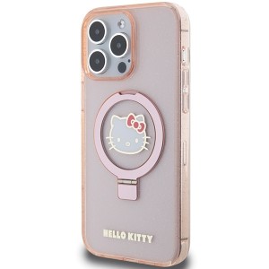 Hello Kitty case for iPhone 15 Pro Max 6,7" pink hardcase Ring Stand Glitter Electrop Logo MagSafe