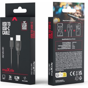 None Maxlife cable USB - USB-C 0,2 m 2A black