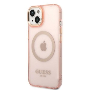 None Guess case for iPhone 14 Plus 6,7" GUHMP14MHTCMP pink hardcase Gold Outline Translucent MagSafe