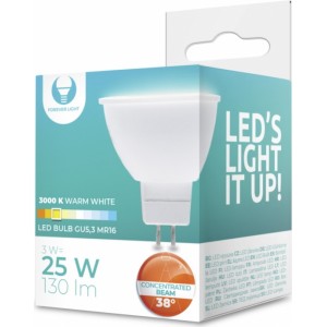 Telforceone LED Bulb GU5,3 3W 12V 3000K 130lm 38° Forever Light