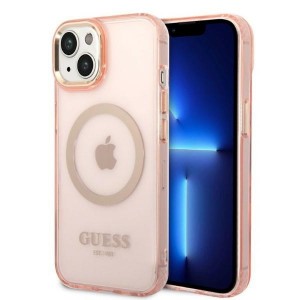 None Guess case for iPhone 14 Plus 6,7" GUHMP14MHTCMP pink hardcase Gold Outline Translucent MagSafe