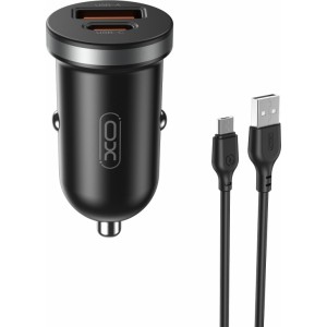 XO car charger CC56 PD 30W QC 1x USB 1x USB-C black + USB - microUSB cable