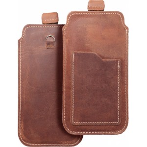 OEM ROYAL Crazy Horse - Leather universal pull-up pocket / brown - Size XL - IPHONE 11 / 12 / 13 / SAMSUNG S7 EDGE