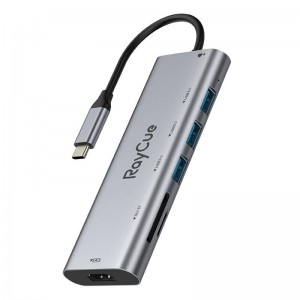 Raycue Hub 7in1 RayCue USB-C to 3x USB-A 3.0 5Gbps + SD/TF 3.0 + HDMI 4K30Hz + PD 3.0 100W (gray)