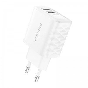 Foneng EU53 2xUSB-A, 2.4A network charger (White) + USB-C cable