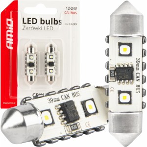 Amio LED CANBUS bulbs 12SMD Festoon C5W 3838 39mm White 12/24V AMIO-04249