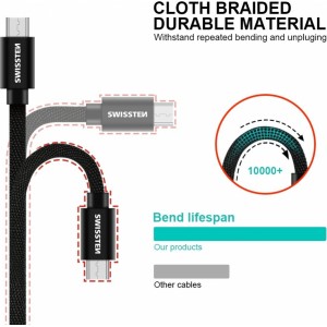 Swissten Textile Quick Charge Universāls Micro USB Datu un Uzlādes Kabelis 2m