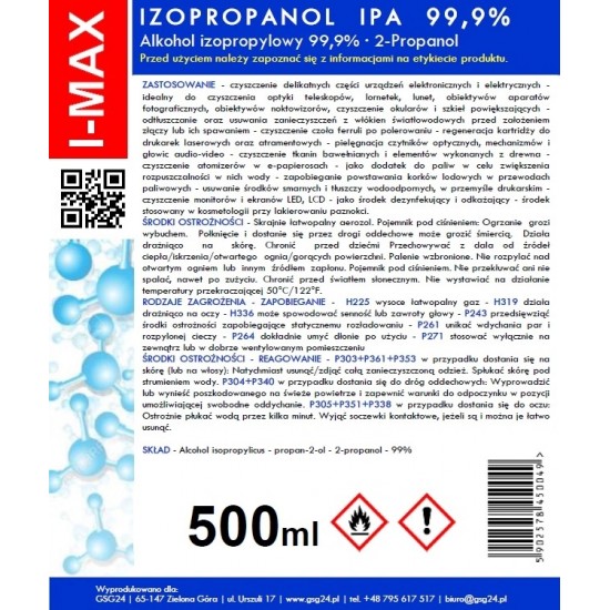 Gsg24 Isopropyl alcohol Isopropanol IPA I-MAX 99.9% Spray 500ML