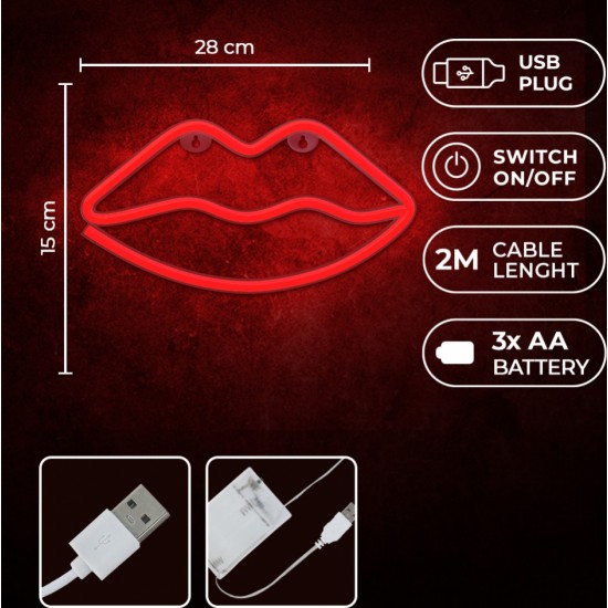 None Neon LED Light LIPS red Bat + USB FLNE08 Forever Light