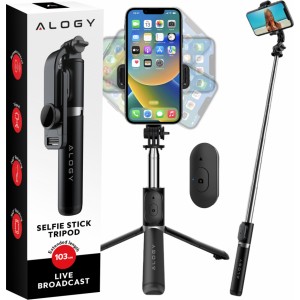 Alogy Selfie Stick Tripod L15 Tripod L15 Phone Holder with LED Lamp Bluetooth Remote Control Black