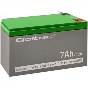 Qoltec AGM battery | 12V | 7Ah | Maintenance-free | Efficient| LongLife | for UPS, security