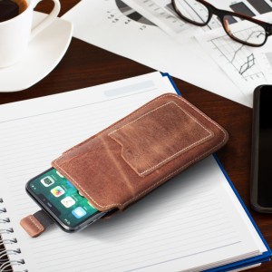 OEM ROYAL Crazy Horse - Leather universal pull-up pocket / brown - Size 2XL - IPHONE 6 PLUS / SAMSUNG A52 / XIAOMI REDMI NOTE 10