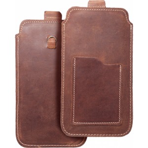 OEM ROYAL Crazy Horse - Leather universal pull-up pocket / brown - Size 2XL - IPHONE 6 PLUS / SAMSUNG A52 / XIAOMI REDMI NOTE 10