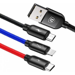 Baseus cable 3in1 USB A to Micro USB / Lightning / Type C 3,5A CAMLT-BSY01 0,3 m black