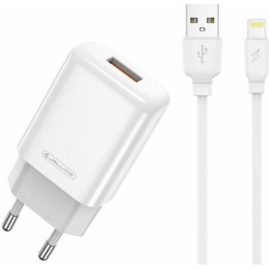 Jellico EU01 USB 12W Universāls iPhone / iPad lādētājs 1x USB 2.4A (5-12V) + Lightning kabelis balts