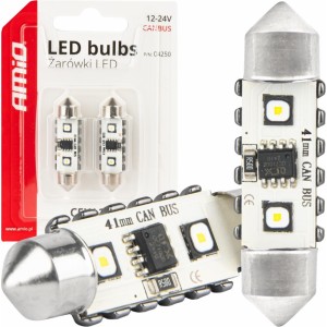 Amio LED CANBUS bulbs 12SMD Festoon C5W 3838 41mm White 12/24V AMIO-04250