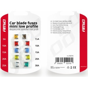 Amio Car blade fuses mini low profile 10 pcs