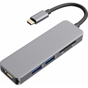 Roger USB-C Hub 5in1 ar USB 3.0 x2 / HDMI / SD karšu lasītāju / TF karšu lasītāju