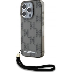 Karl Lagerfeld IML Mono KL Pattern & Cord case for iPhone 15 Pro - black