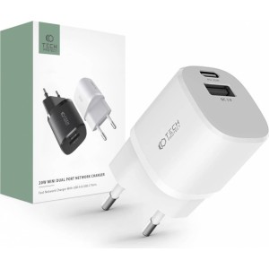 Tech-Protect C20W mini USB-C PD 20W / USB-A QC 3.0 network charger - white