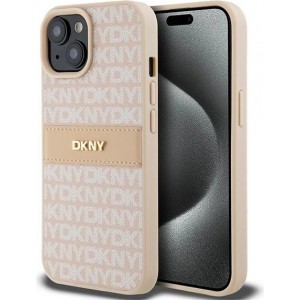 Dkny Leather Mono Stripe & Metal Logo Case for iPhone 15 Plus / 14 Plus - Pink