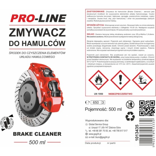 Pro-Line Brake and braking system cleaner PRO-LINE spray 500 ml