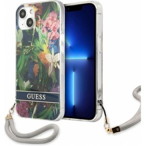 None Guess case for iPhone 13 6,1" GUHCP13MHFLSB hard case blue Flower Cord